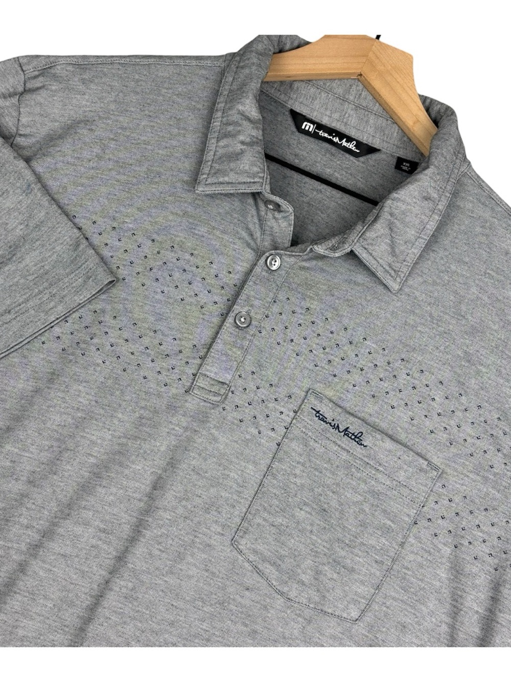 Travis Mathew Men XXL Gray Finger Lakes Golf Polo Performance Geometric Chest